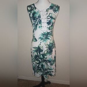 Chaps White and Teal Floral Graphic Jersey Dress SZL